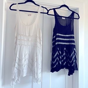 2 Free People Voile Trapeze Slip Dresses in Black (XS) or White (S) - Like New